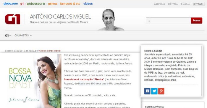review Antonio carlos miguel O GLOBO Bossa Nova Baby CD Juliana Areias Flecha