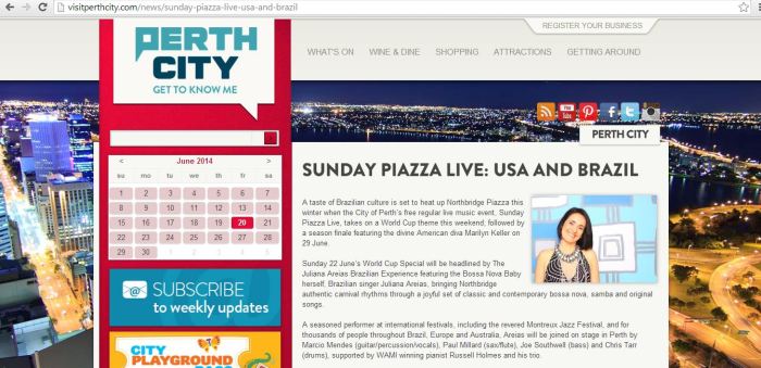 Piazza Sunday Piazza Live USA and BRAZIL  City OF Perth Juliana Areias World Cup