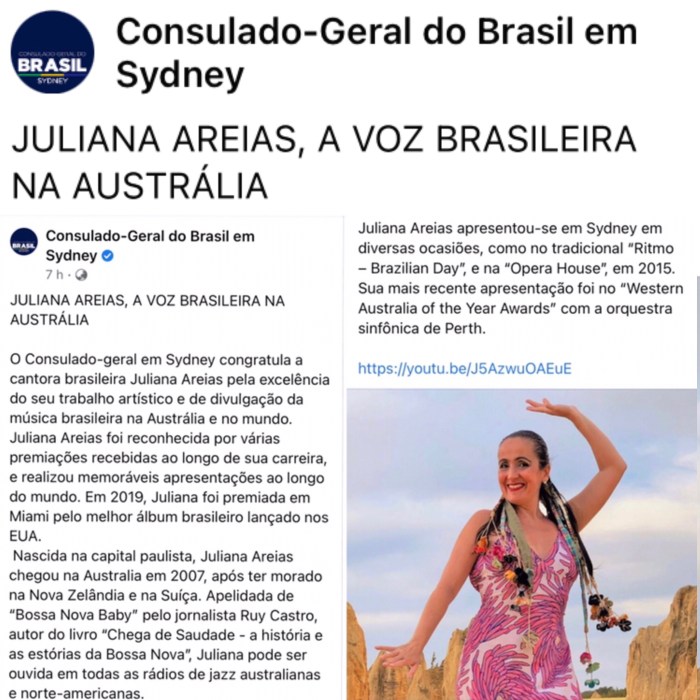 Consulado Geral do Brasil em Sydney - Juliana Areias - A voz brasileira na Australia post 18 Jun 2021 instagram square