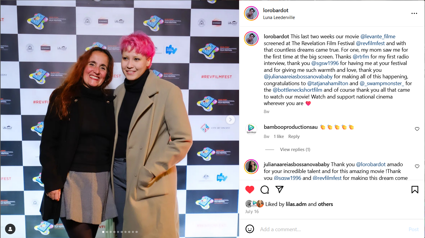 Juliana Areias and Loro Bardot Revelation Film Festival thank you post RTR FM interview