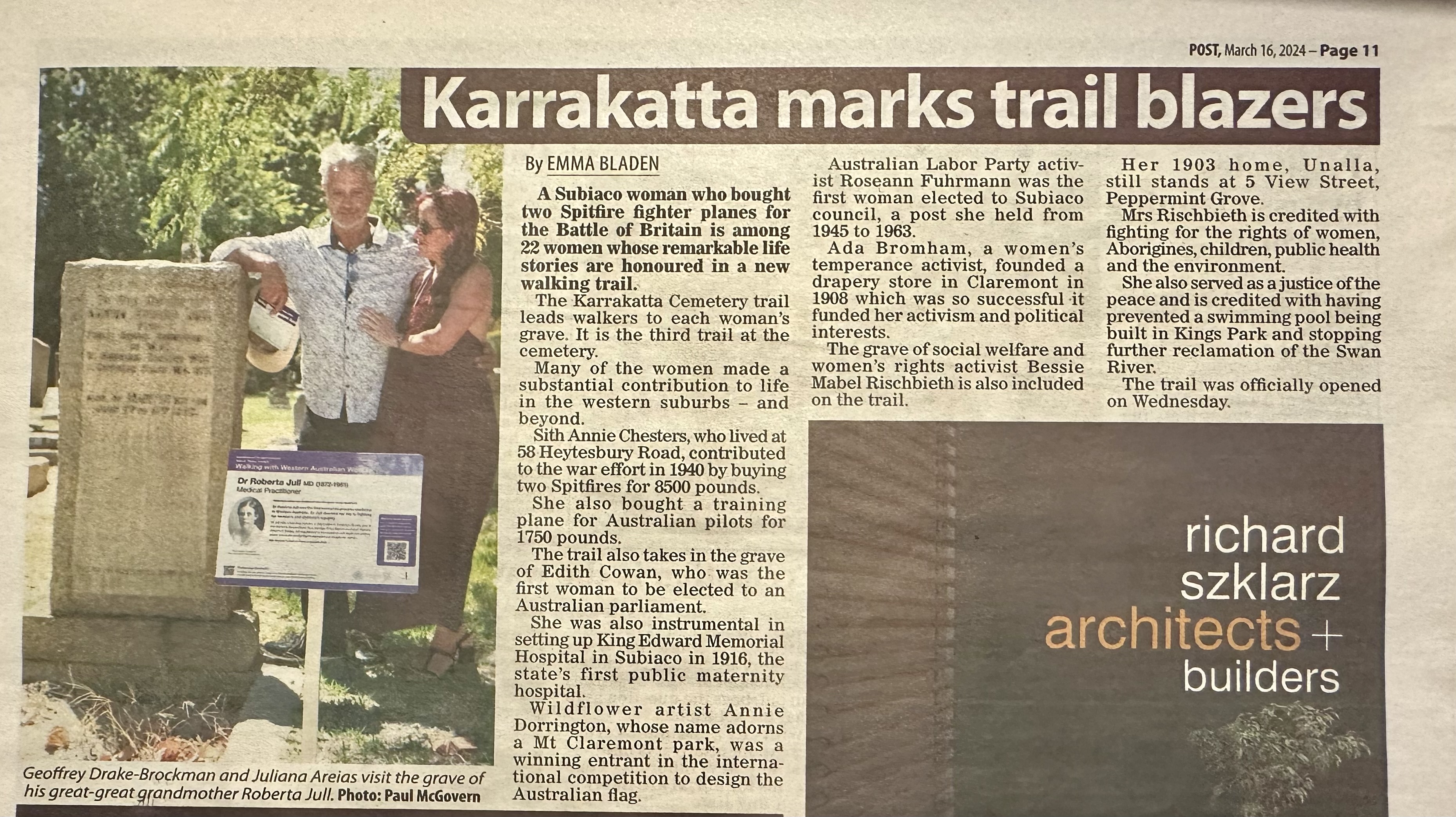 Karrakatta Women walking trail 16 March 2024 The Post The West Australian Geoffrey Drake-Brockman Juliana Areias Henrietta Drake-Brockman Roberta Jull