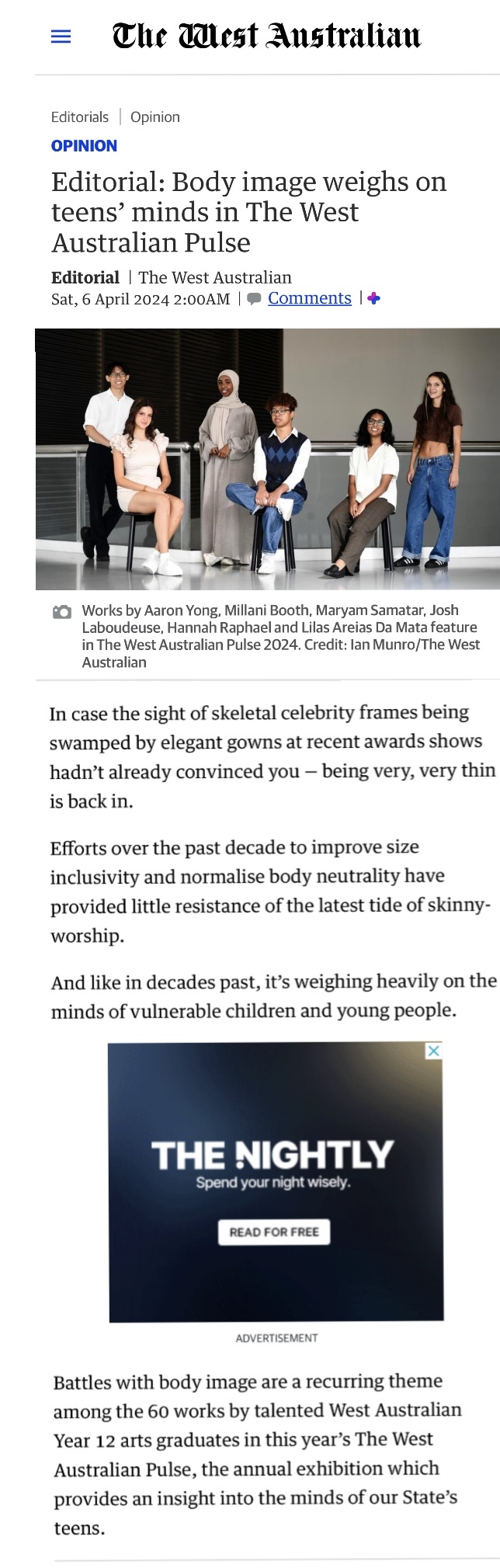 Western Australian Pulse Sunday times Magazine cover Lilas Areias 7 b